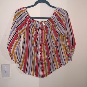 womens L off the shoulder striped colorful blouse